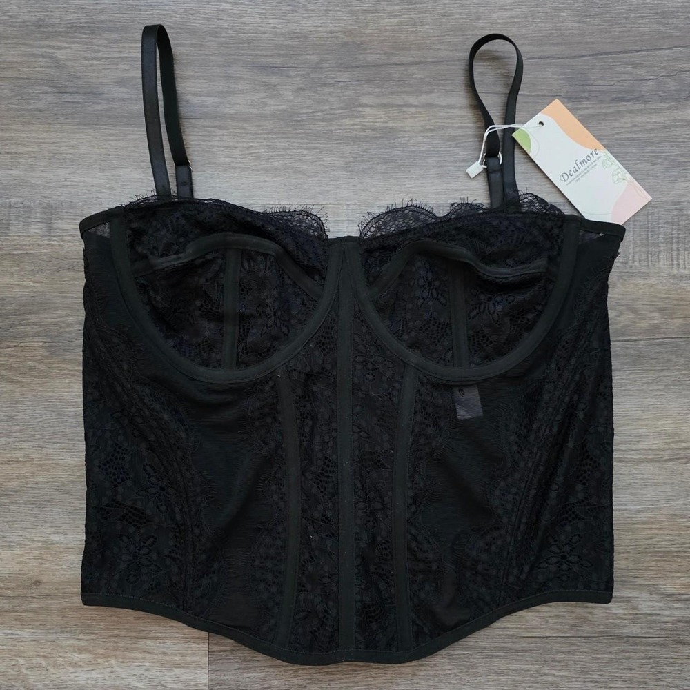 Dealmore Black Lace Corset Top Women Y2K Coquette Medium NWT Sheer Bustier